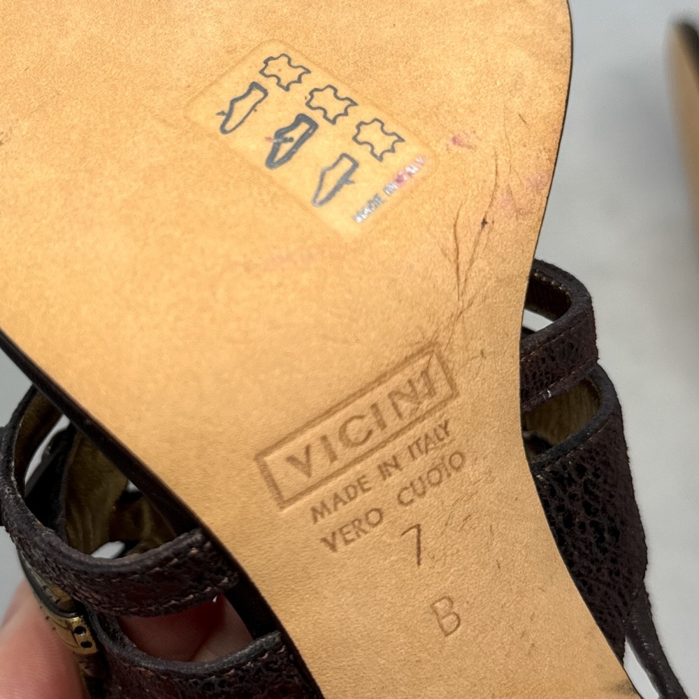 NEW Giuseppe Zanotti Vicini Vintage Y2K Leather Jeweled Mule Sandal Heel Bronze - Picture 10 of 13
